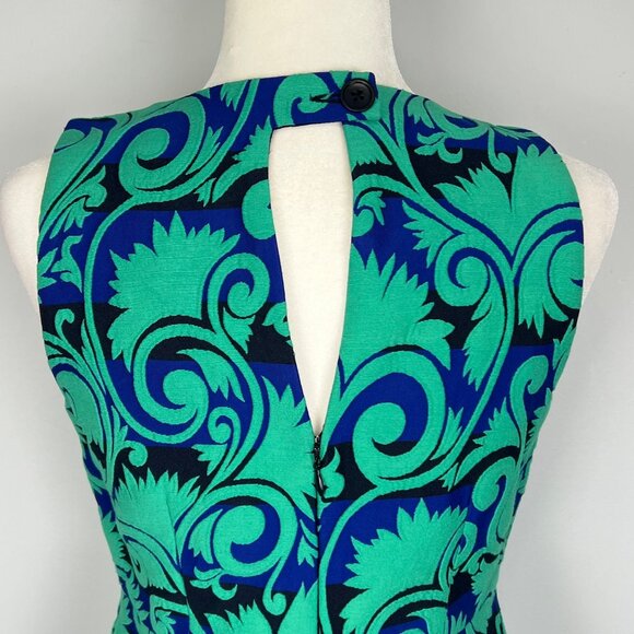 J Crew Womens Vineyard Jacquard A Line Dress Blue Green Sleeveless size 2 - Picture 6 of 11